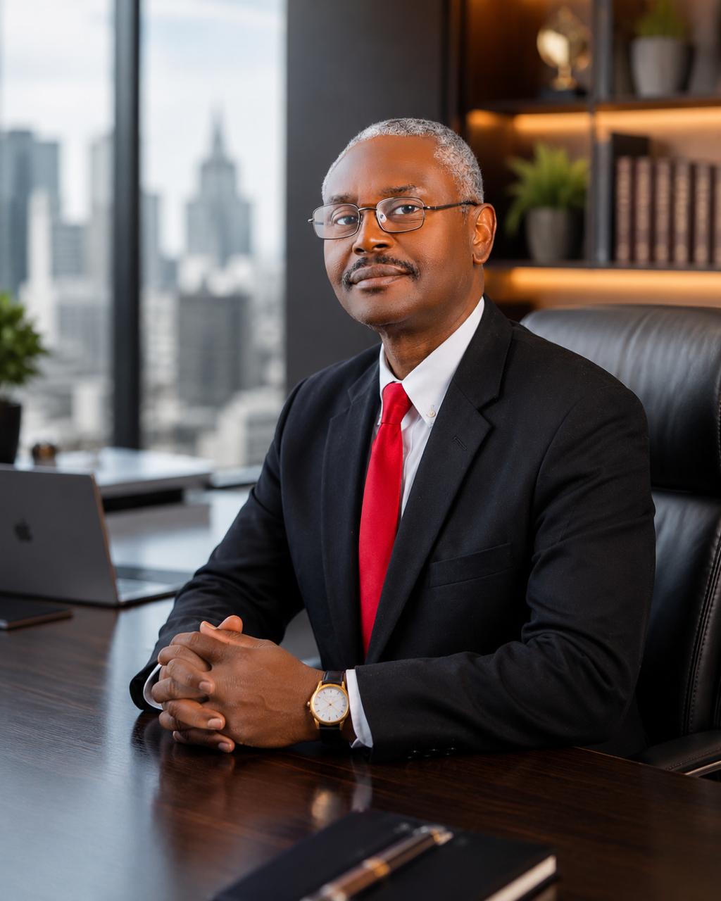 Indigne Etienne, CEO of Positive Legacy Solutions, seated in his office